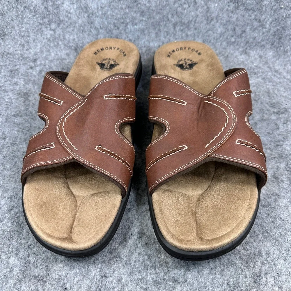 Dockers Sunland Mens Size 12 Chestnut Memory Foam Slide Sandals Casual Shoes New